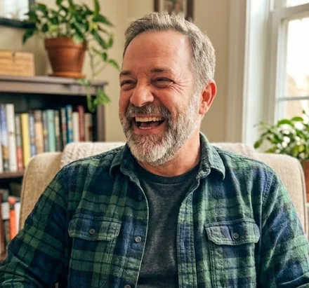 Smiling man at home